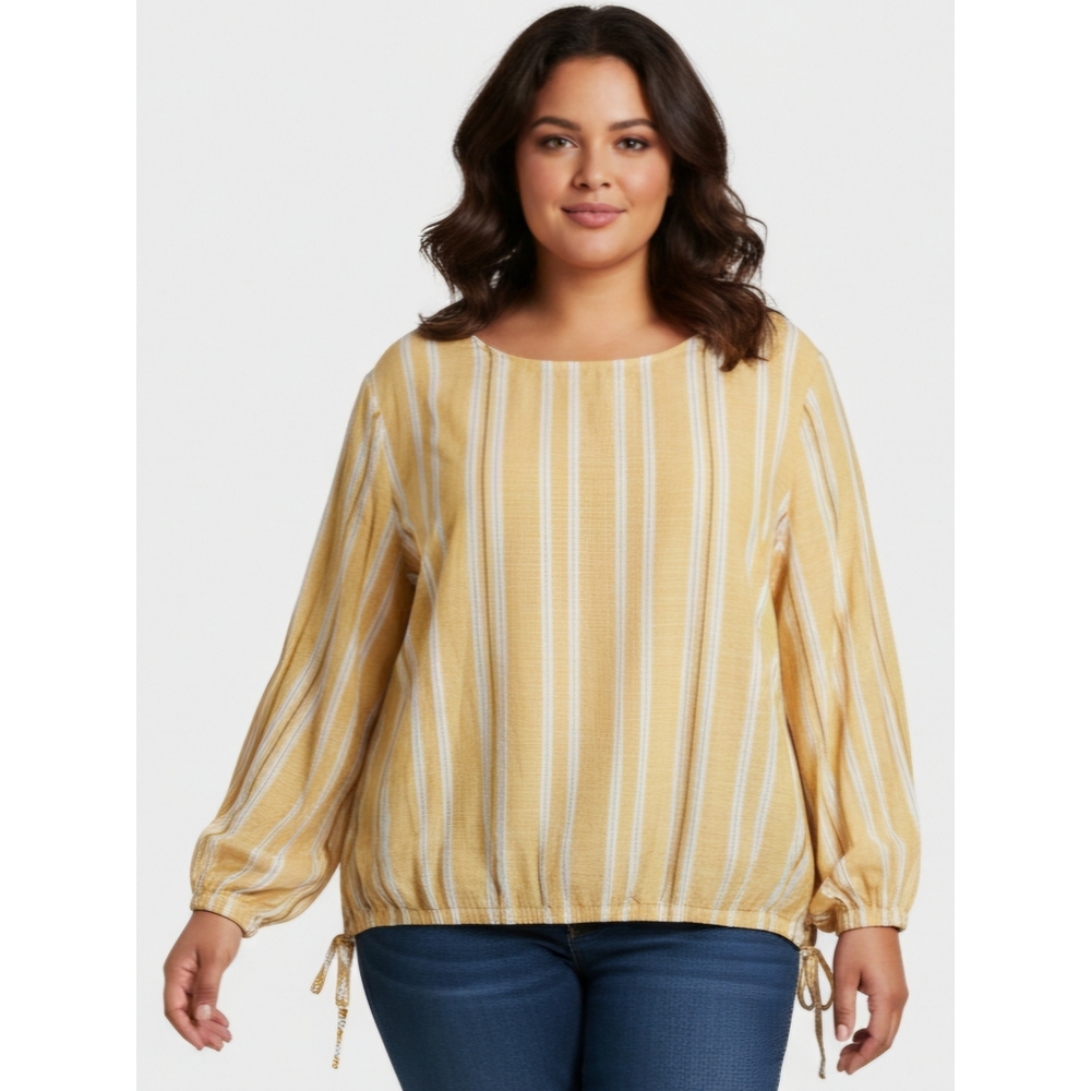 a.na. A New Approach Yellow Striped Elastic Hem/Cuff Side Ties Gauze Top